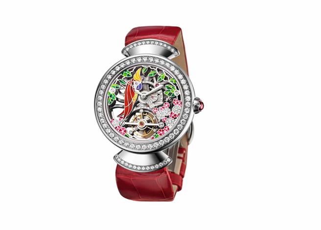 宝格丽Divas’ Dream鹦鹉陀飞轮腕表，约456万元。（BVLGARI提供）