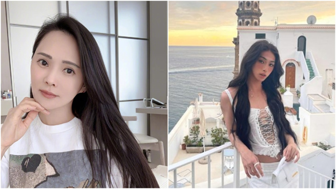 伊能静儿子小哈利穿着女装的模样美艷无比。（图／翻摄自伊能静微博、庾恩利IG@splash_my_tinkle）