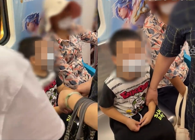 女子突然被1名3岁男童「坐大腿摸胸」抢车位，让她气的破口大骂。（翻摄自微博）