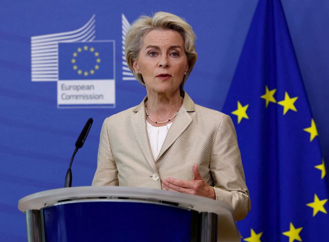 欧盟执委会主席范德赖恩28日表示，欧盟不接受俄占区假公投和任何形式的併吞，决心让克里姆林宫为俄乌衝突进一步升级付出代价。（图／路透社）
