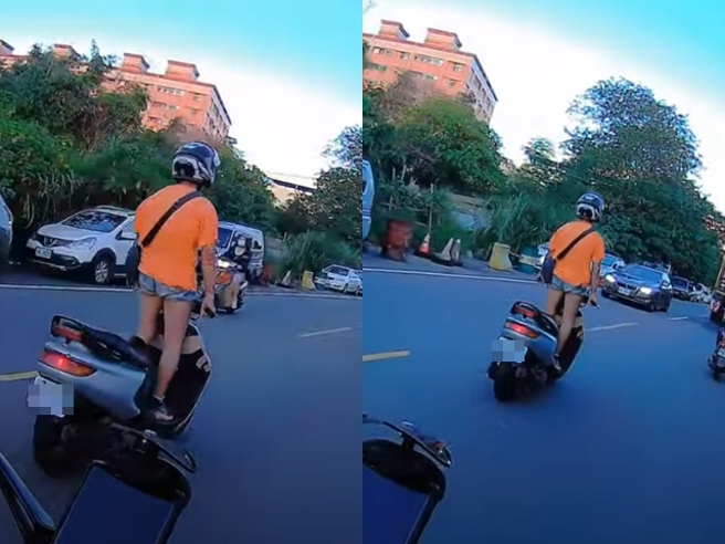 女骑士超车姿势是「站挺挺」影片曝光有网友认为女骑士站直增加视野，也算好方法，也有人笑说「痔疮发作了」，警方回应已属危险驾驶。（翻摄自YouTube）