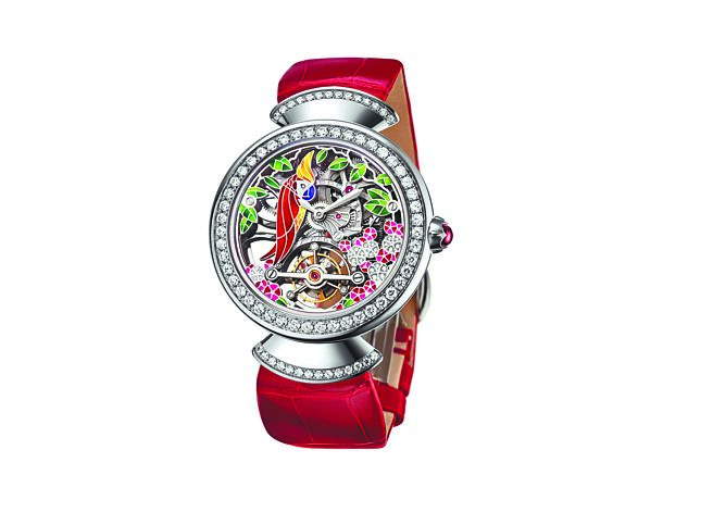 宝格丽Divas’Dream鹦鹉陀飞轮腕表。（BVLGARI提供）