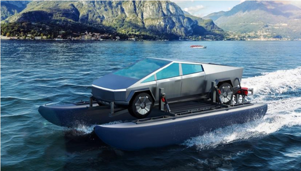能穿越河流或海洋，明年開賣的特斯拉 Cybertruck 科幻皮卡竟能當船開！ (圖/DDCAR)