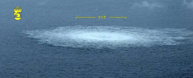  北溪1号管线的甲烷泄漏直径为950公尺。(图/瑞典海岸警卫队)