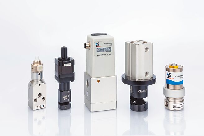 高鹿是台灣第一家研發製造比例閥的專業廠商；圖為該公司從設計開發到獨立製造的一系列比例閥。圖／業者提供