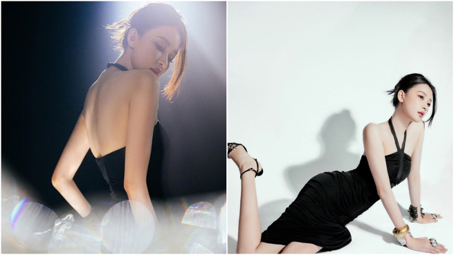 孫怡身穿黑色吊帶禮服，美艷背部自信露出。（圖／翻攝自孫怡微博）