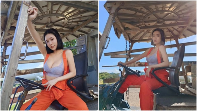 何语萱PO出一组操作农具的情境照，化身美艷农夫。（图／翻摄自何语萱IG@ lalalalala0730）