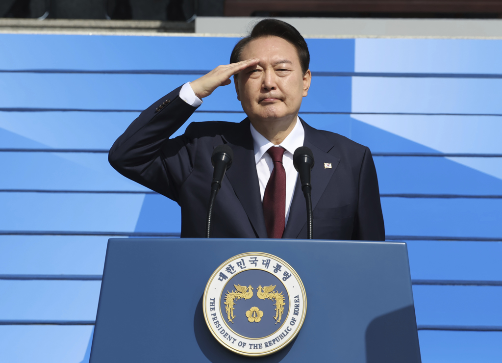 南韩总统尹钖悦Yoon Suk-yeol昨日出席第74週年「国军日」。图/美联社(photo:ChinaTimes)