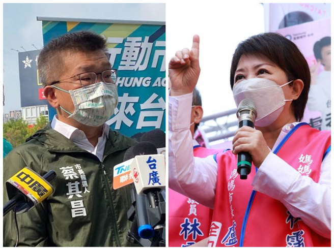 民进党台中市长候选人蔡其昌（左）与现任市长卢秀燕（右）。（中时资料照合成，左张亦惠摄，右卢秀燕团队提供）