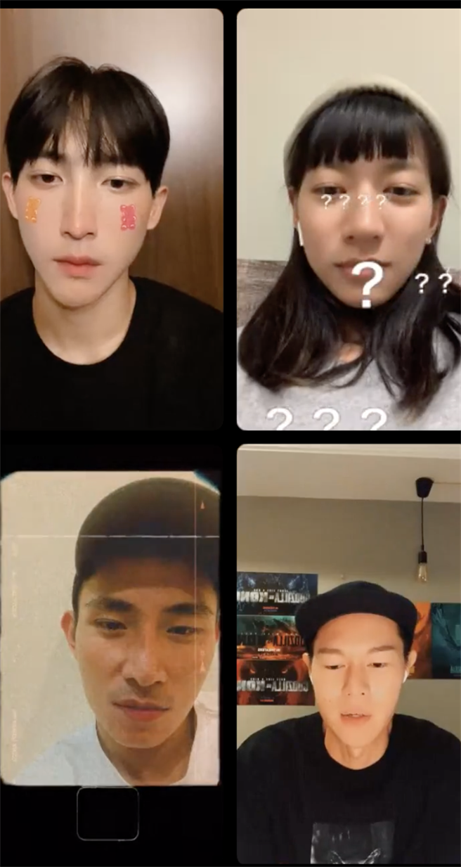 吴珝阳（右下）昨与黄宏轩、林家佑、陈妤一起开直播聊天。（翻摄自IG）