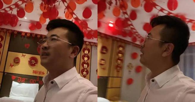 大陆一名男子近日到外地出差，入住酒店时因房间不够，被安排住进一套新婚房。（图／翻摄自微博）