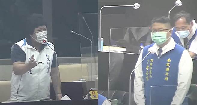 南投县议员陈淑惠质问南投县环保局长李易书有关日月潭水污染问题，环保局强调业者再不改善就祭出停业严惩。（民眾提供／杨静茹南投传真）