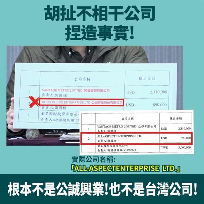 国民党基隆市长参选人谢国梁4日表示，将提告新北市议员李坤城及基隆市议员张灏瀚，并拿出林冠百借贷案的实际金额分配附表。（谢国梁办公室提供／张志康基隆传真）