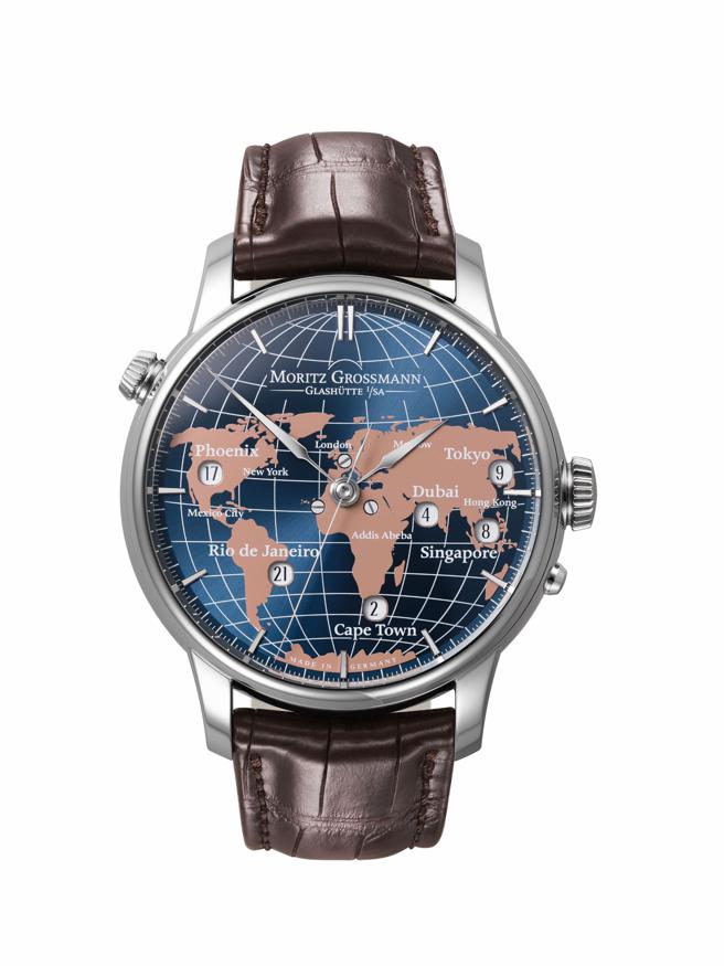 Moritz Grossmann新款UNIVERSALZEIT世界时间腕表，表盘上美丽世界地图十分精致。（Moritz Grossmann提供）