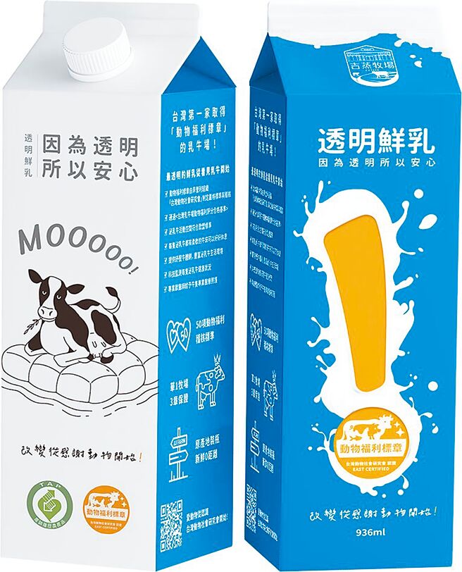 家乐福吉蒸牧场透明鲜乳，1瓶129元。（家乐福提供）