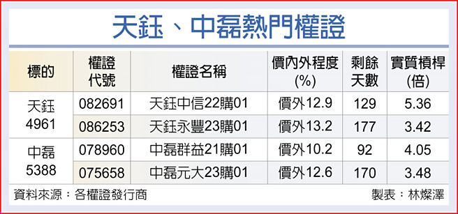 天钰、中磊热门权证