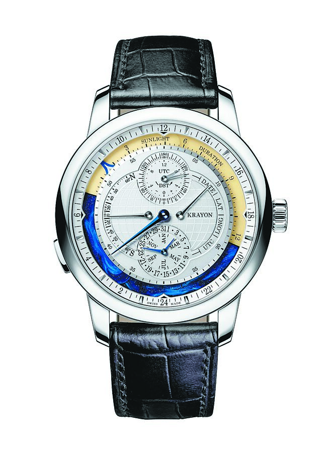 独立制表师Krayon的Everywhere Horizon腕表，可显示不同地区日出与日落的时间。（瑞博品提供）