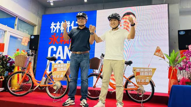 圖為國民黨新竹市長參選人林耕仁(左)與東區市議員參選人何志勇(右)。(圖取自林耕仁臉書)