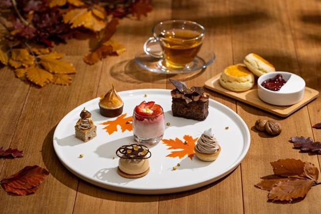 新竹丰邑喜来登大饭店推出期间限定「栗秋时分午茶套餐」个人下午茶。（新竹喜来登提供／罗浚滨新竹传真）