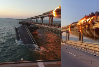 影》克里米亞大橋爆炸 橋面燒斷坍塌入海