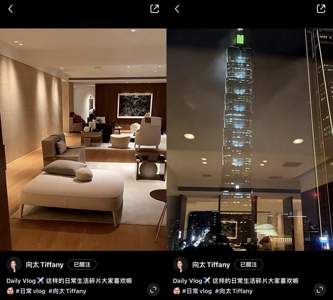 向太陈岚更狂晒豪门日常，曝光宠媳豪宅和私人飞机，奢华生活令人看呆。(图/ 摘自向太Tiffany陈岚小红书)