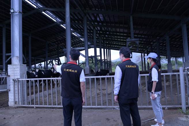 花莲县光復乡一处大型养牛场因散发恶臭，遭附近部落质疑偷排放畜牧粪尿造成环境污染，花莲县环保局与县府原住民行政处前往稽查，要求业者应确实将粪尿暂存槽盖紧闭，避免异味扩散，并遵守环保相关法令。（花莲县政府提供／罗亦晽花莲传真）