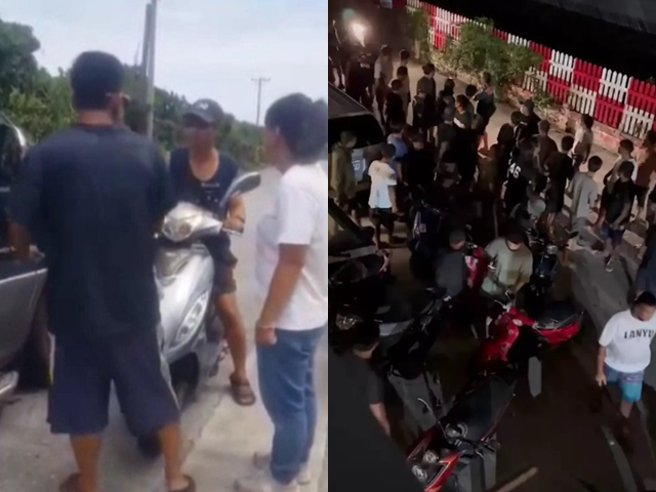 兰屿当地1对夫妻在环岛公路上与观光客发生行车纠纷，女子抱怨说该名游客当时将车挡住道路，她与丈夫按对方喇叭，对方竟拿小刀下来想捅人。（翻摄自爆料公社）