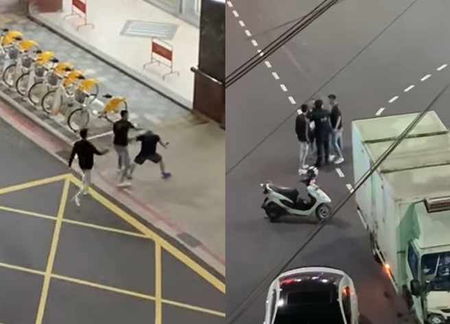 货车司机疑似闯红灯擦撞宾士车，竟惨遭宾士车主友人挥拳K头，甚至无视员警以「金刚顶」碰撞货车司机。（翻摄自脸书爆料公社）