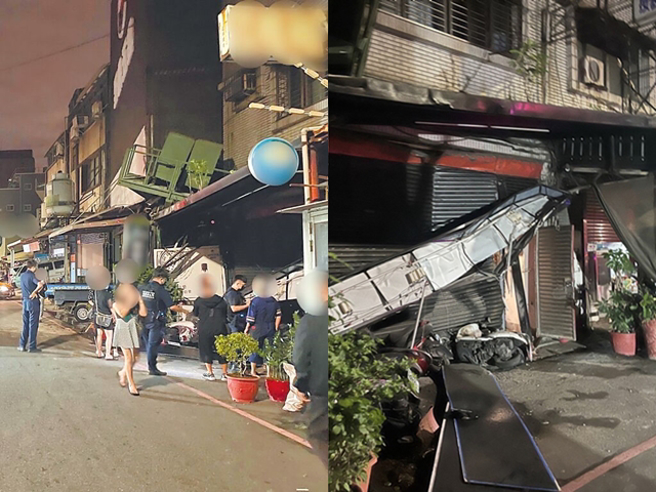 男子不满隔壁桌太吵，与店家发生衝突，离开后竟开着砂石车回来衝撞门口5次，遭逮时还称认识新北市议长蒋根煌，蒋根煌对此发出澄清，完全不认识肇事者。（翻摄照片）