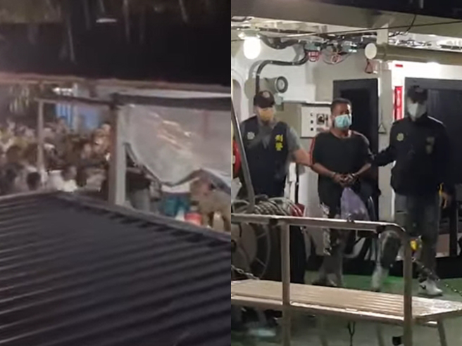 據悉與簡姓遊客同團的近50人，昨（9）中午已離開蘭嶼，當地人在港口「歡送」，該群人要前往綠島，綠島人則在港邊迎接。（翻攝照片）