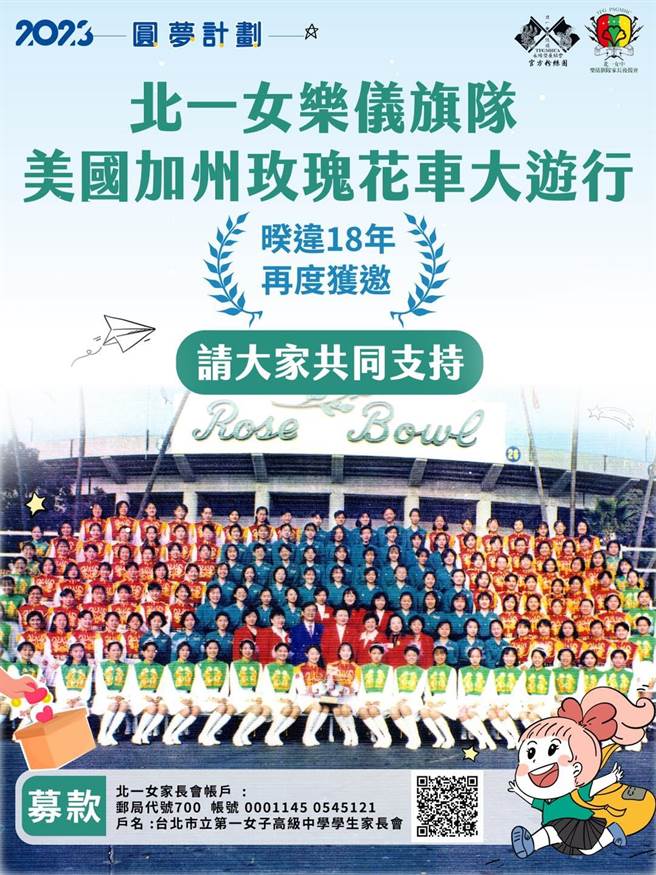 為考量不讓「為國爭光」變成學妹們家庭的沈重負擔，北一女校友們正在募款中。（摘自北一女中樂儀旗隊永續發展協會 官方粉絲團）