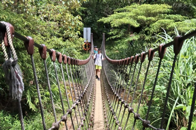 往三貂岭摩天瀑布途中的吊桥，走起来摇摇摆摆颇有野趣。（图/ 行遍天下）
