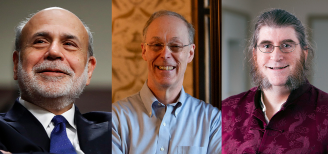 2022诺贝尔经济学奖由3位美国经济学家共享殊荣，由左自右分别是柏南奇(Ben S. Bernanke)、戴蒙德(Douglas W. Diamond)以及戴布维格（Philip H. Dybvig）。(图/美联社、路透社)  