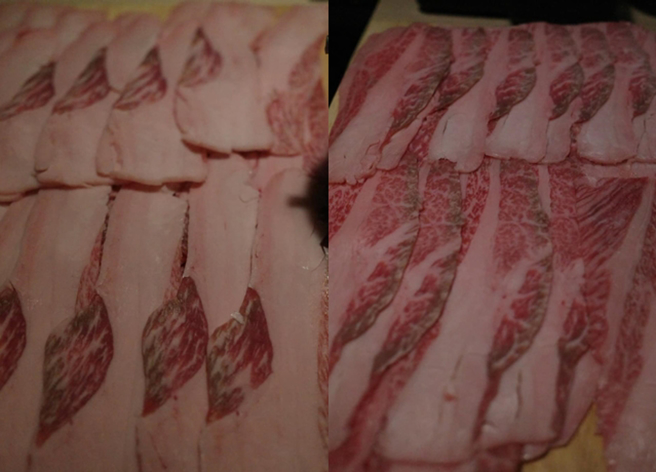 一名消費者在野人火鍋點了日本A5和牛，店員兩度送上滿是油脂的邊角料，第三次才送上正常水準的肉盤，但消費者已決定不吃離開。（翻攝自臉書新竹爆料公社）