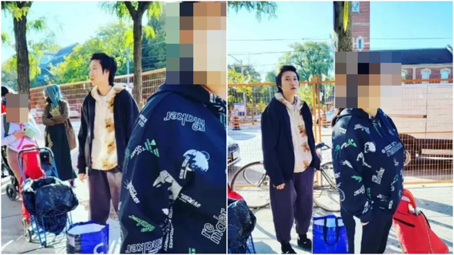 吴卓林被拍到在领取免费食物。(图/微博)