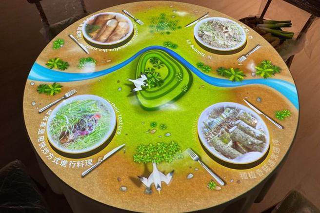▲「靠山吃山」以梯田生态AR与投影餐桌，认识当地物产。　图：北海岸及观音山国家风景区管理处／提供