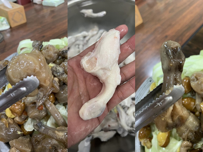 高大成脸书曝光他的特餐，竟是牛鞭、鱷鱼鞭、羊鞭、鱷鱼掌等食材，网友见到新鲜的各部位笑说真是一堂法医解剖课。（翻摄自高大成脸书）