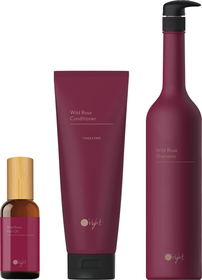 台中大遠百o’right歐萊德矌野玫瑰髮絲保養組，含洗髮精1000ml、護髮素250ml、護髮油100ml，建議售價4740元、推薦價3360元。（遠百提供）