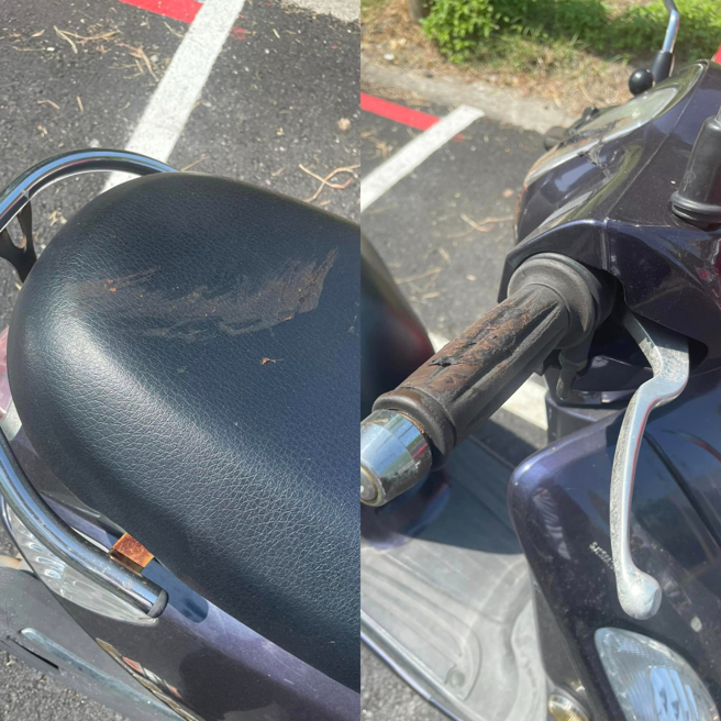 嫌犯也对机车的把手、座位进行抹屎动作。（翻摄自爆料公社脸书）