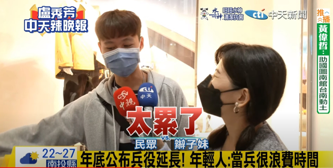 在街头民调中，年轻人大多反对兵役延长。（图／本报系影音截图）