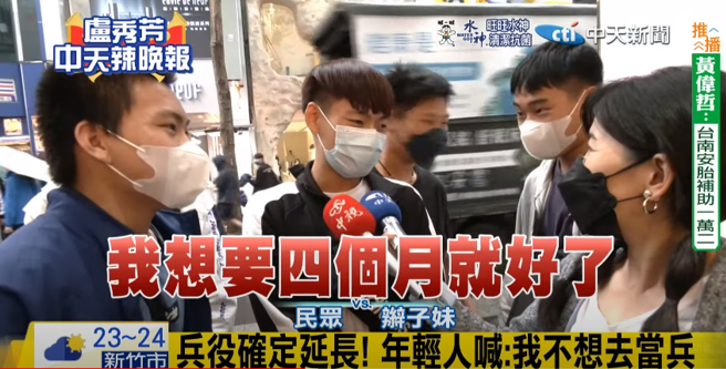 在街头民调中，年轻人大多反对兵役延长。（图／本报系影音截图）