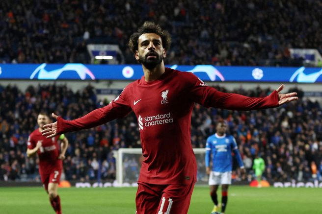 薩拉(Mohamed Salah)本場替補上陣，就刷新了歐冠史上最快「帽子戲法」紀錄。(路透社)
