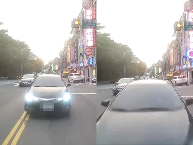 骑士半路遭到轿车越过双黄线「逆向」暴衝撞上，有一派网友认为骑士从远出就看见对方逆向暴衝，竟停在半路让对方撞而不闪躲。（翻摄自脸书「爆废公社」）