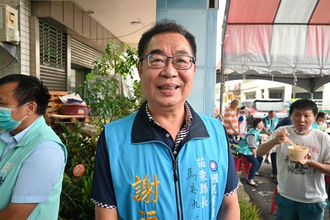 国民党苗栗县长参选人谢福弘也要求锺东锦立刻退选以示负责。（李京升摄）