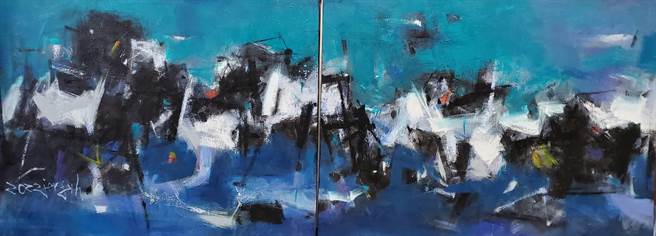 刘哲志2年多前造访大陆张家界，面对着大自然的宏伟造化，让他深深感到自身渺小，「风起云涌」画作中，奇石与云海似乎进行搏斗，时而胜出、时而退败，隐约中彷佛告诉我们任何事都无须强求。(刘哲志提供)