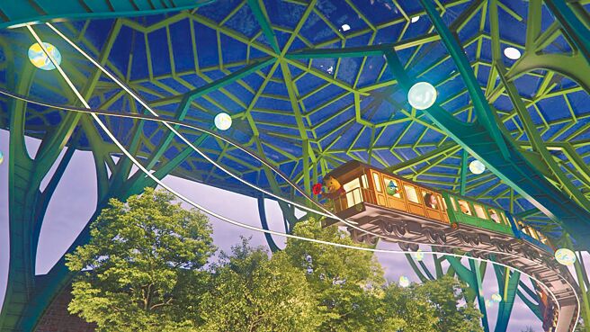 新版「几米星空飞天小火车」预计11月底吊挂、测试、验收后亮相，明年1月宜兰火车站前的丢丢噹广场开放时就能迎接游客。图为新版小火车模拟图。（宜兰县政府提供／李忠一宜兰传真）