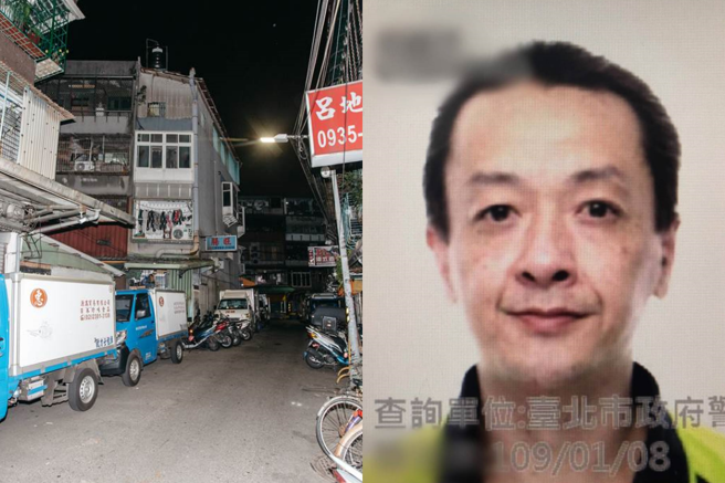 男子林国平（右）求爱不成，于2020年1月间将25岁邓姓女华侨杀害分尸，犯后畏罪轻生死亡。图左为林国平所居住的万华区巷弄。（合成图／中时资料照）