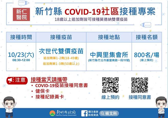 社区接种专案。（新竹县府提供／邱立雅竹县传真）