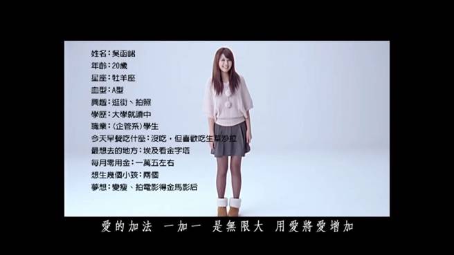 峮峮青涩模样和个人简介引热议。(图／翻摄自环球音乐YouTube)