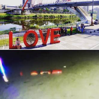驚人對比照！基隆河暴漲 彩虹橋下「LOVE」地標差點沒了